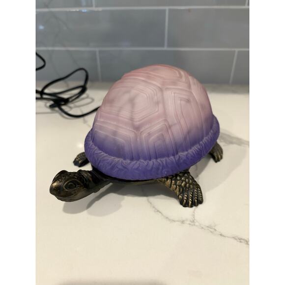 other Other - Vintage Turtle Purple Accent Lamp Glass Shell Night Light Up Tiffany Style Works